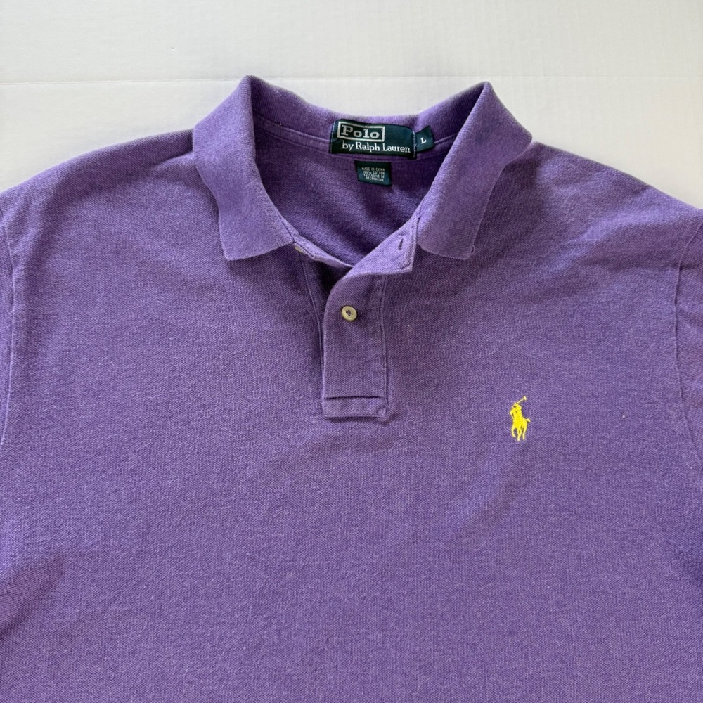 Polo Ralph Lauren Mens Purple Short Sleeve Polo‎ Shirt Yellow Pony Logo Size L